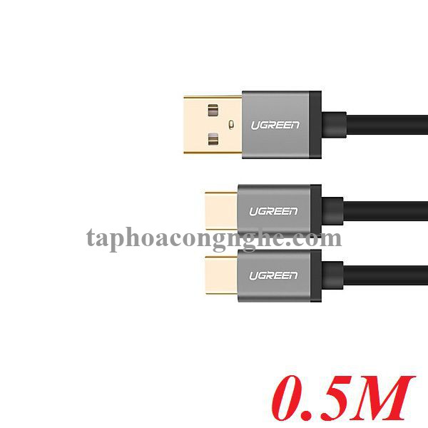 Ugreen 40350 0.5m màu Đen Cáp USB-A sang 2 đầu TypeC cao cấp US196 30040350